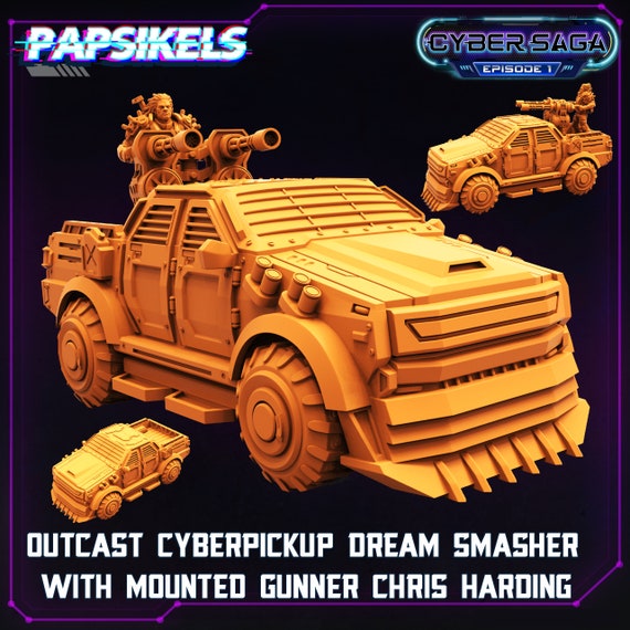 Outcast Cyber-Pickup Dream Smasher with Mounted Gunner Chris Harding | DnD | Tabletop Miniature | Sci-Fi | Cyberpunk