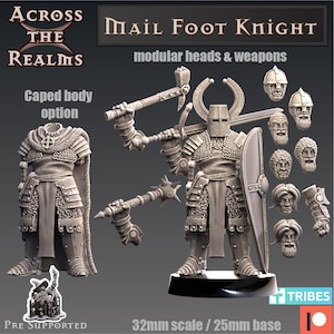 Chain Mail Foot Knight - Modular Heads & Weapons - Makes 2 Knights | DnD Miniatures | Tabletop Miniature | Fantasy