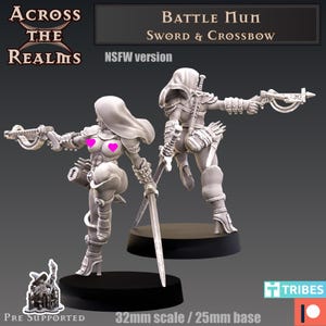 Battle Nun Sword-Crossbow NSFW | DnD Miniatures | Tabletop Miniature | Across the Realms