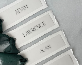 Handmade Torn Edge Place Cards with Chiffon Ribbon