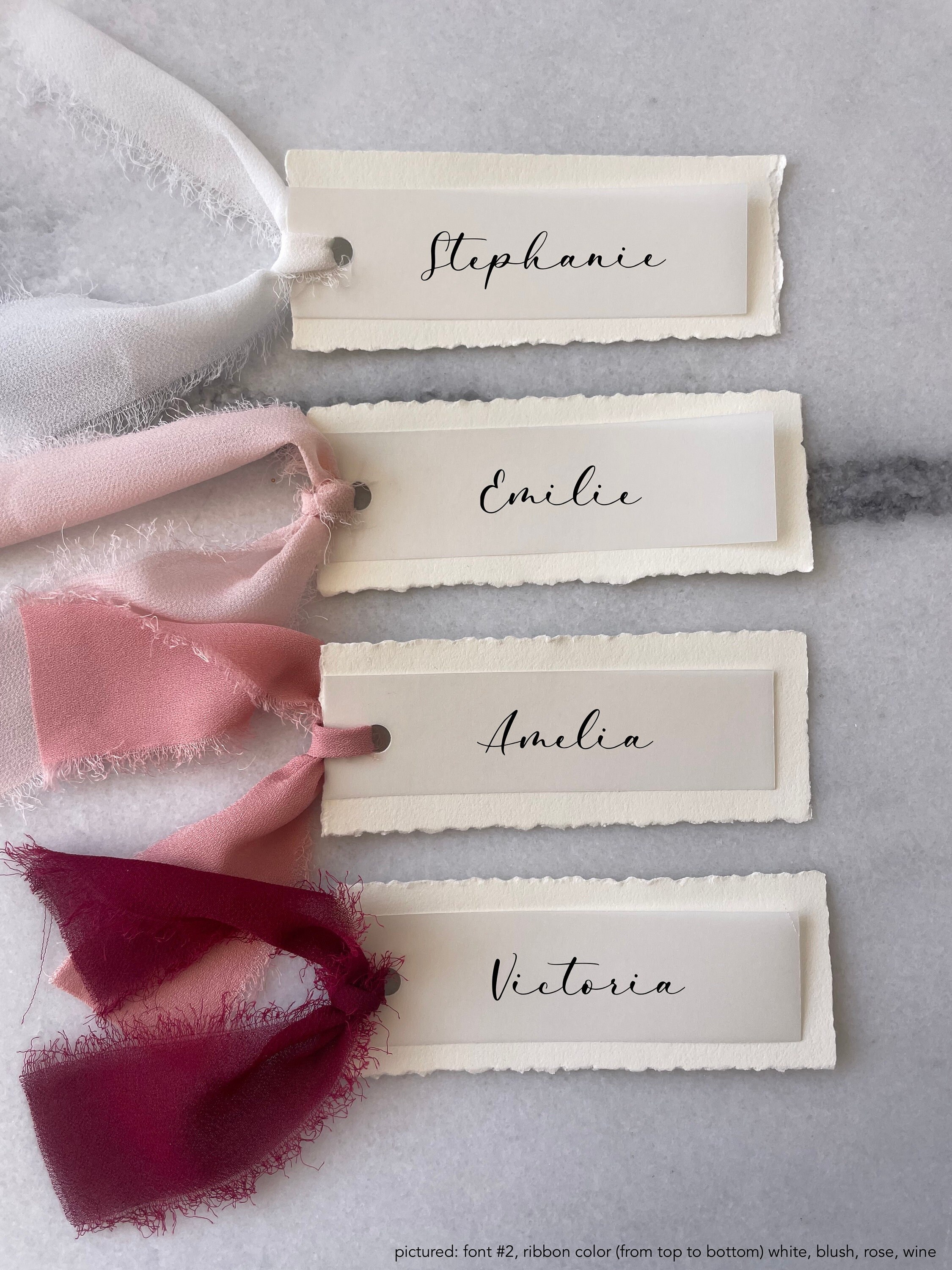 Property Card Ribbon Deckle Edge Place Cards With Chiffon Ribbon, Personalized Name Cards - Etsy