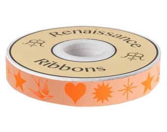 Tula Pink Fairy Flakes Ribbon 7/8" Lunar Orange. Sold by the Yard