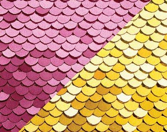 PInk and Yellow Sequin Fabric 25" x 19"