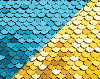 Teal and Yellow Sequin Fabric 25" x 19"