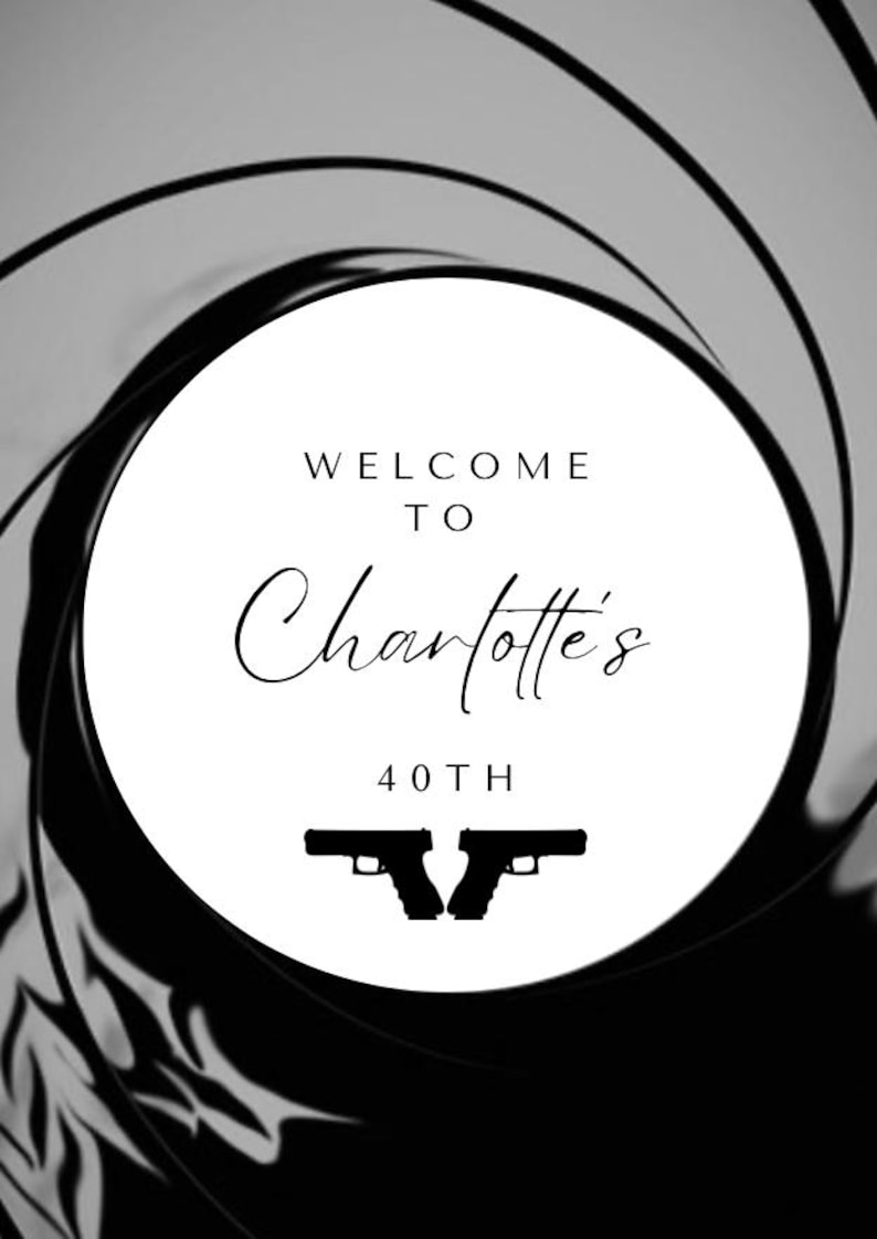 James Bond 007 Welcome Sign Easel, Welcome To Party, Black Tie Event Casino Night, Digital Template Instant Download Editable, A2 Size