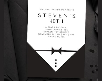 Convite para Festa James Bond 007, Evento de Gala, Cassino, Aniversário, Modelo Digital Editável para Download Imediato, 12,7 x 17,8 cm (5 x 7 polegadas)