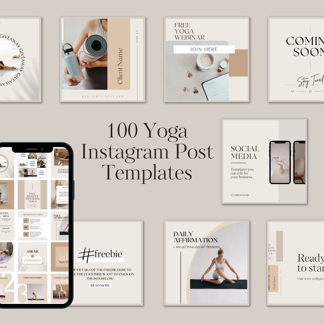 100 Yoga Instagram Post Templates, Yoga Teaching Wellness Coach ...