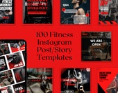 100 Fitness Instagram Post Story Templates, Online Coach Personal Trainer PT Gym Engaging Social Media Posts, Canva