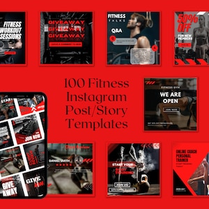 100 Fitness Instagram Post Story Vorlagen, Online Coach Personal Trainer PT Gym Engagierende Social Media Posts, Canva