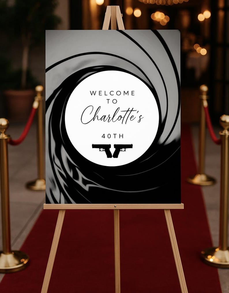 James Bond 007 Welcome Sign Easel, Welcome To Party, Black Tie Event Casino Night, Digital Template Instant Download Editable, A2 Size