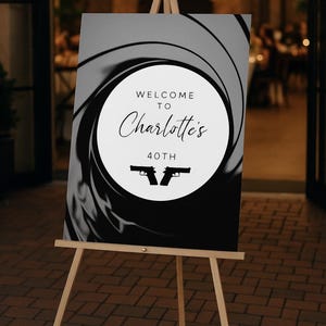 James Bond 007 Welcome Sign Easel, Welcome To Party, Black Tie Event Casino Night, Digital Template Instant Download Editable, A2 Size