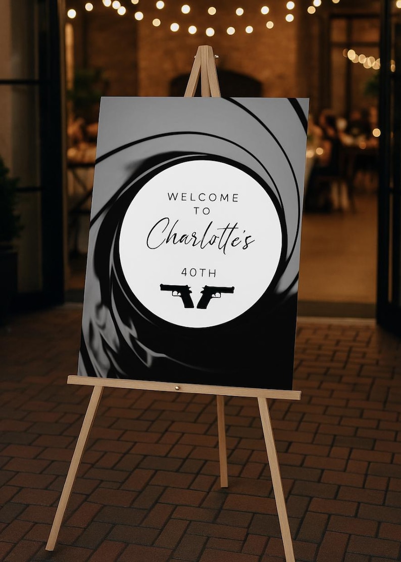 James Bond 007 Welcome Sign Easel, Welcome To Party, Black Tie Event Casino Night, Digital Template Instant Download Editable, A2 Size