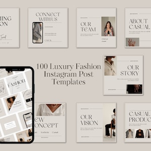 100 Instagram Fashion Post Templates, Luxury Fashion Brand Shop Engagement Minimal Posts Beige Neutral Black Design Social Media Posts Canva