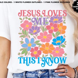 Jesús me ama SVG, Jesús me ama PNG, Jesús me ama esto lo sé, flores retro, SVG cristiano, Png cristiano, Svg de Pascua, Png de Pascua