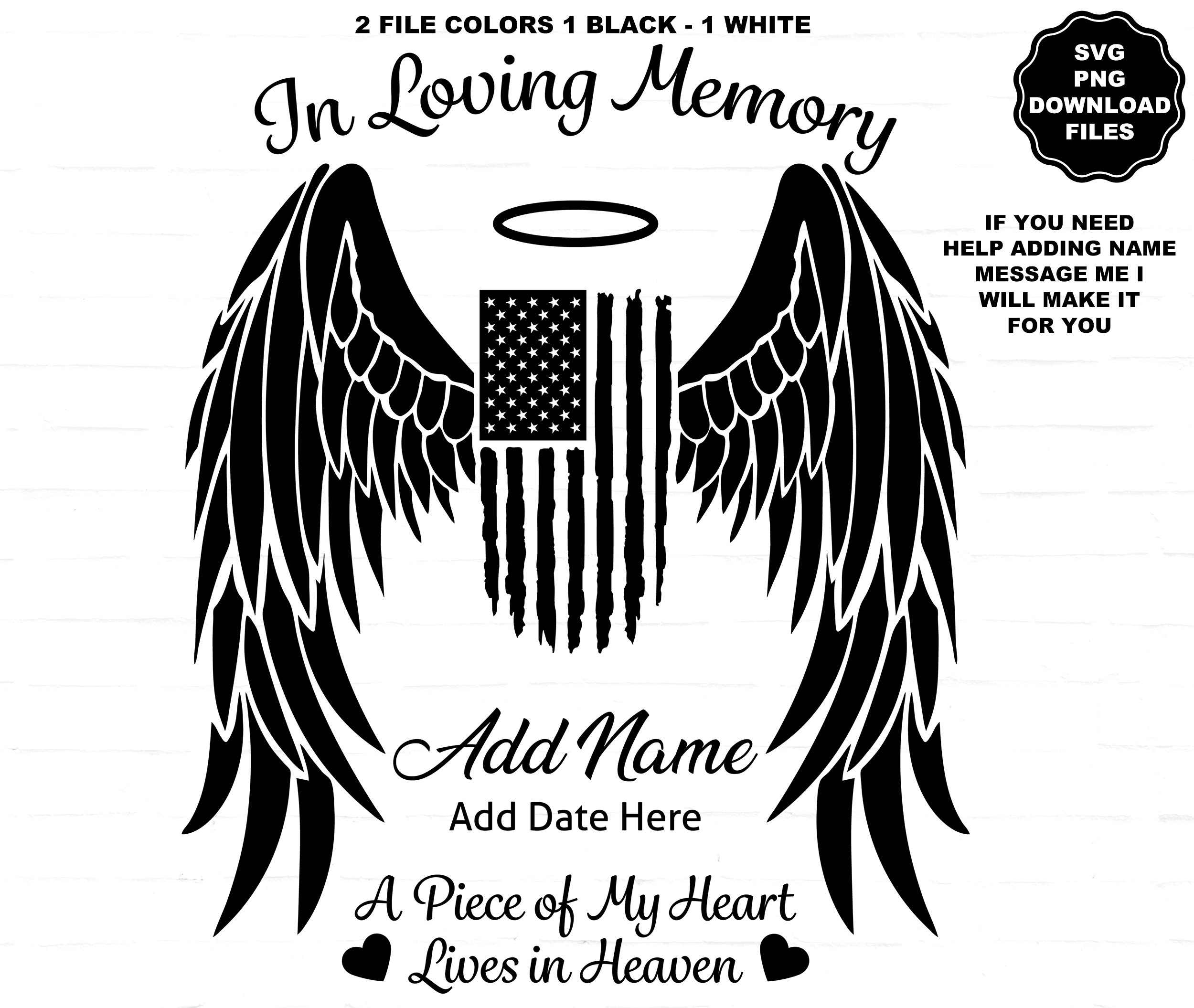 In Loving Memory Angel Wings SVG American Flag Military