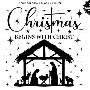 Weihnachten beginnt mit Christus SVG, Krippe Krippe Weihnachten T-Shirt Sublimation Frohe Weihnachten Weihnachten SVG, Weihnachten PNG Weihnachtsdruck