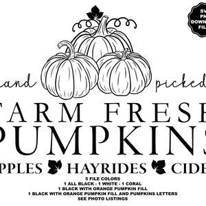 Citrouilles fraîches de la ferme SVG citrouilles fraîches de la ferme signe PNG, cueillie à la main Hayrides pommes cidre Bonjour automne T-Shirt pour Thanksgiving Sublimation, Cricut