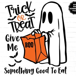 Süßes oder Saures Geist SVG Mit Süßigkeitstasche Gib mir etwas Gutes zu Halloween Geist T-Shirt PNG Sublimation Cricut Abziehbilder zu essen
