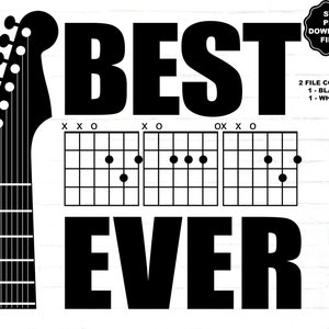 El mejor papá del mundo SVG, acordes de guitarra para papá, calcomanía de sublimación para camiseta, cuello, clavijero, guitarra, músico, papá, padre, música
