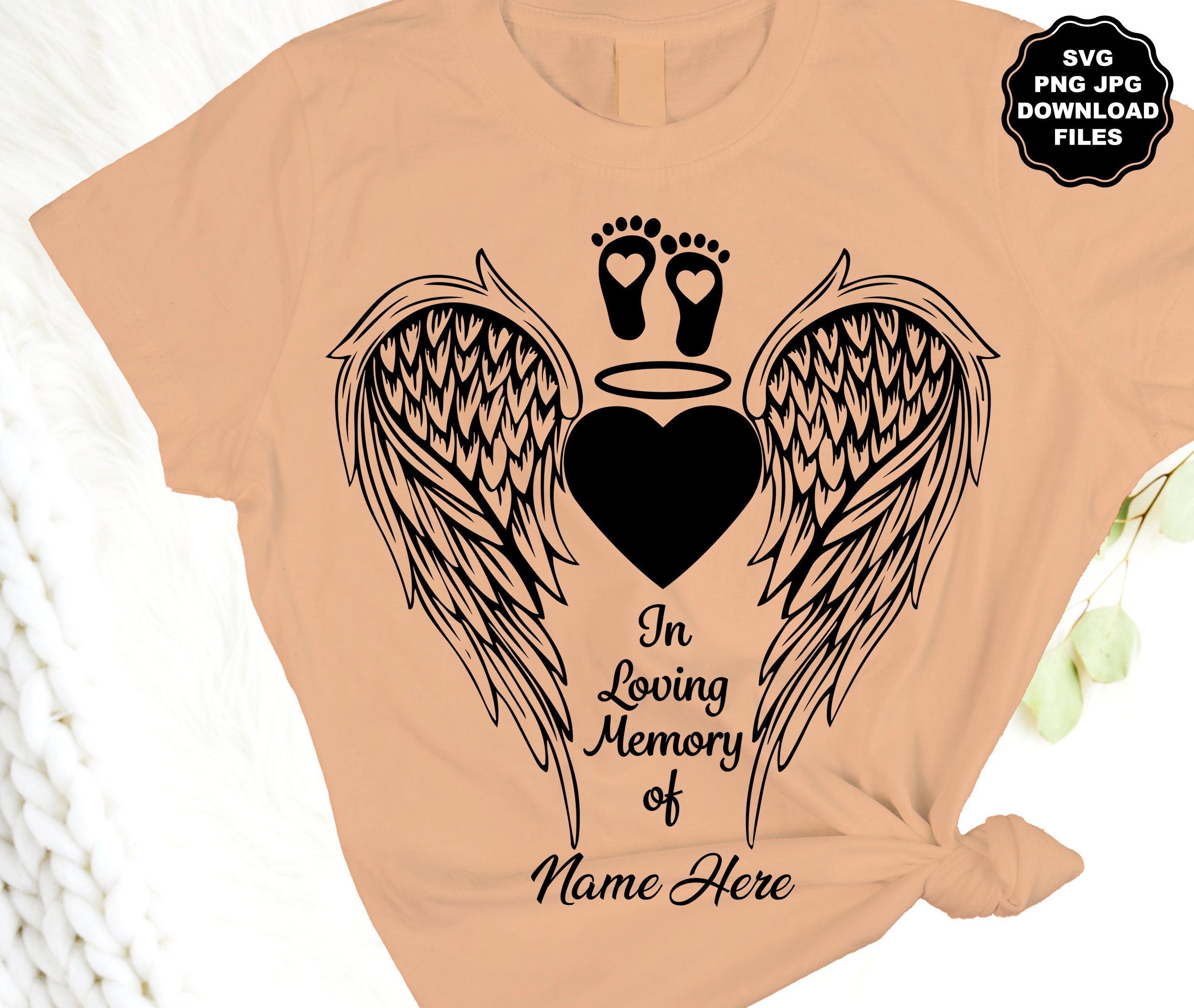 In Loving Memory Angel Wings SVG Add Name Baby Footprints - Etsy