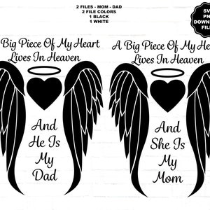 Een groot stuk van mijn hart leeft in de hemel, en hij is mijn vader, en zij is mijn moeder, Angel Wings SVG, Angel Wings T-shirt, sticker, sublimatie