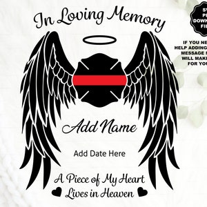 In liefdevolle herinnering Angel Wings SVG brandweerman, Angel Wings brandweerman hemel naam datum toevoegen Personaliseren Memorial Decal Memorial T-Shirt Cricut