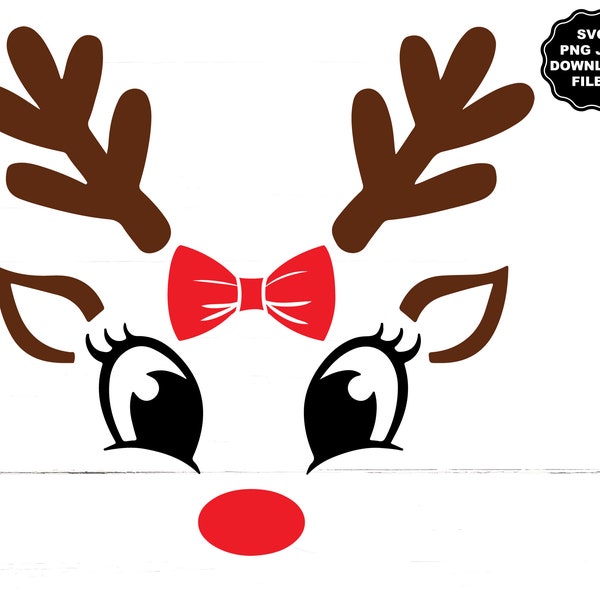 Clarice Reindeer Face Antlers SVG, Girl Reindeer Face, Merry Christmas, Antlers Baby Deer, Reindeer Face Clipart, Reindeer Face Sublimation