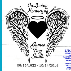 En souvenir des ailes d'ange SVG, ajouter le nom avec des ailes, des ailes d'ange avec coeur, nom avec des ailes PNG, sticker commémoratif, T-shirt commémoratif, Cricut,