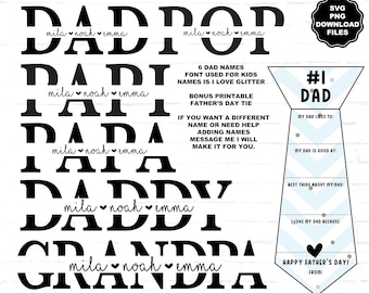 Papá (monograma dividido) Svg, Papá, Pop, Papá, Papi, Abuelo, Papá agrega nombres de niños, Nombres de papá, Camiseta del Día del Padre, Papá Svg, Papá Día del Padre