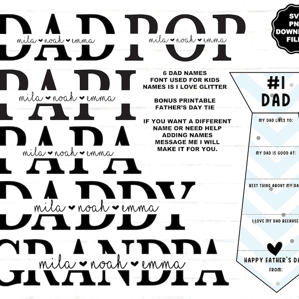 DAD Split Monogram svg, Daddy, Pop, Papa, Papi, Grandpa, Dad add kids names, Dad with names, Father's Day T-Shirt Sublimation, Cricut