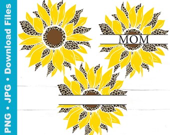 MOM Split Monogram, Namen toevoegen, Leopard Print Zonnebloem, Moeder met kinderen namen, Zonnebloem Split Monogram, Sublimatie, T-Shirt Transfer