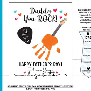 Daddy You Rock Gitarre Handabdruck, Gitarrenauswahl, I Pick You, Happy Father es Day, Add Handprint, druckbarer Papa Handabdruck, Bonus Druckbare Krawatte
