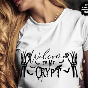 Welcome To My Crypt SVG PNG, Creepy Eyeballs, Bats, Blood Drip Letters, Halloween Sign, T-Shirt, Sublimation Clipart Cricut Silhouette Decal