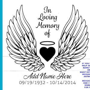 Dans la mémoire aimante de SVG, Angel Wings SVG PNG, Ajouter le nom des proches, Coeur, Halo, Personnaliser la date du nom, En souvenir de, Cricut, Imprimer