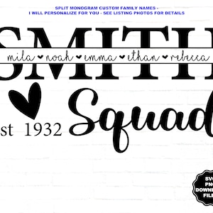 Personalisieren Sie Ihren Familiennamen Split Monogramm SVG, benutzerdefinierte Familiennamen, Familientreffennamen SVG, fügen Sie Ihre Namen in Split Monogramm PNG hinzu, Cricut