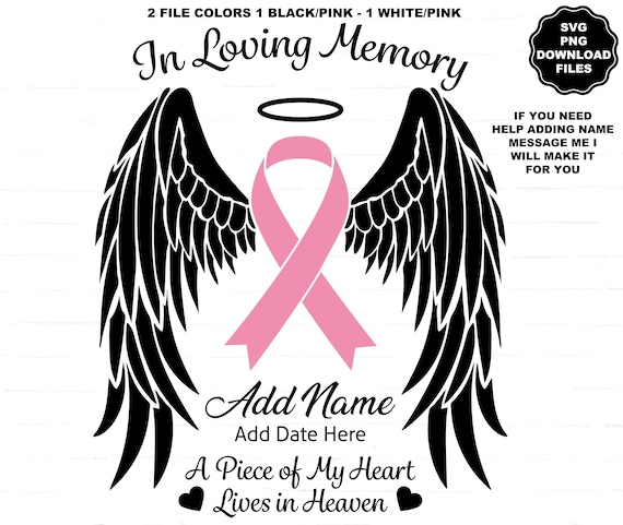 In Loving Memory Angel Wings SVG Pink Ribbon Cancer Angel