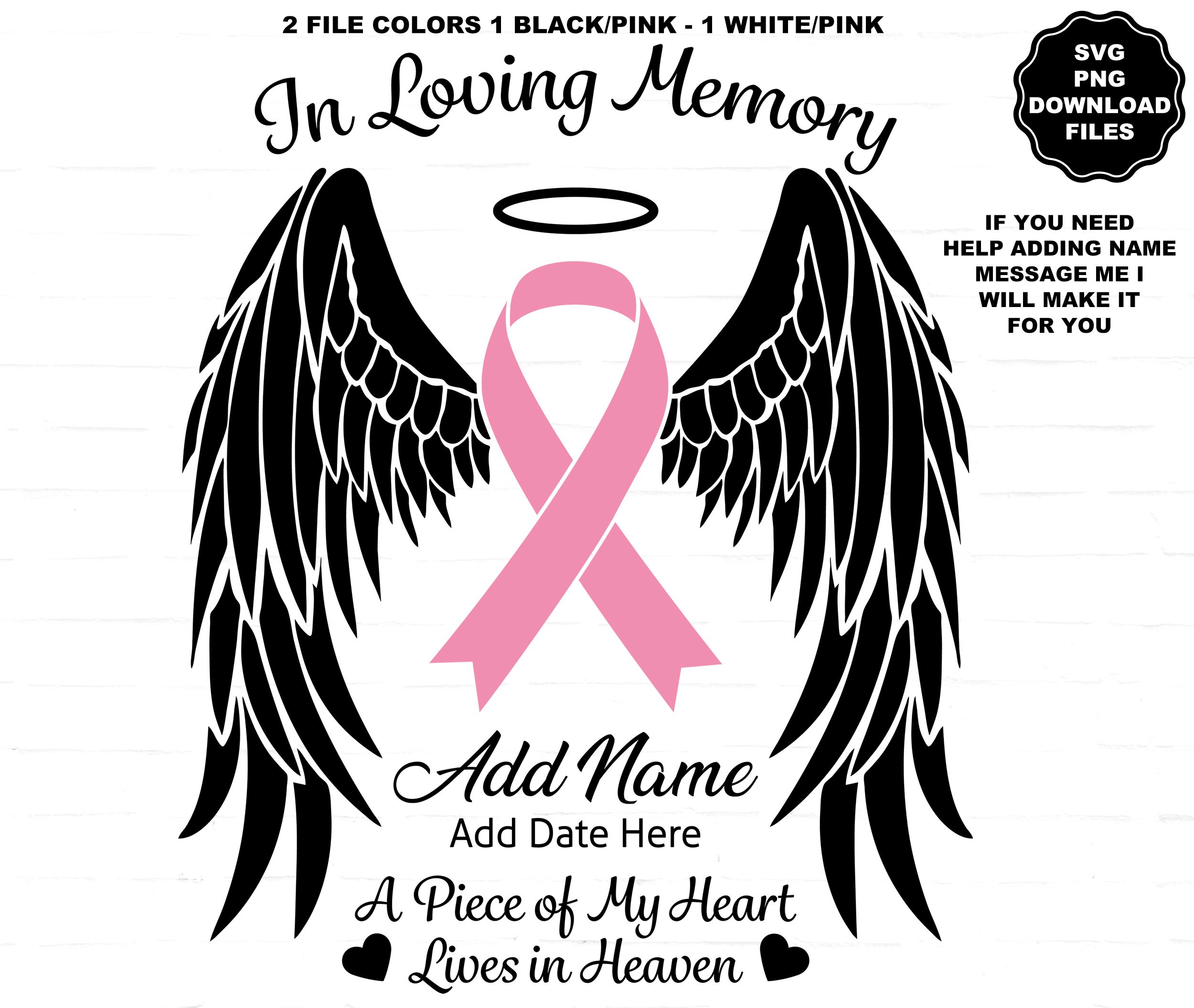 In Loving Memory Angel Wings SVG Pink Ribbon Cancer Angel