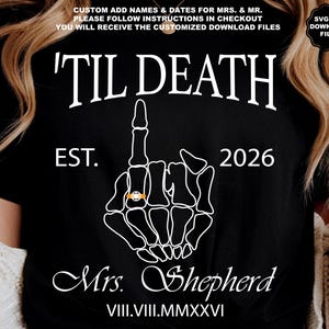 Custom Add Name And Dates, Til Death, Skeleton Hand Wedding Ring, Bride Skeleton Hand, Groom Skeleton Hand, Wedding Date Roman Numerals