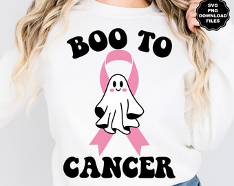 Boo To Cancer Ghost SVG, October Breast Cancer Awareness Month, Pink Ribbon SVG, Cancer Halloween T-Shirt Wear Pink Sublimation Cricut Decal