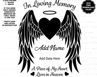 In Loving Memory Angel Wings SVG Angel Wings Heart Halo Heaven Add Name Date Personalize Angel Wings, Memorial Decal Memorial T-Shirt Cricut