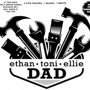 DAD Split Monogram svg, Dad Tools, Dad Handyman, Papá agregar nombres de niños, Papá agregar nombres, Sublimación de camisetas del Día del Padre, Cricut