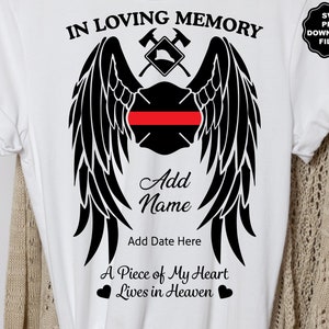 En souvenir ailes d'ange SVG pompier, ailes d'ange pompier ciel ajouter nom Date personnaliser sticker commémoratif T-shirt commémoratif Cricut