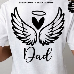 Papa ailes d'ange SVG, en souvenir, coeur d'ailes d'ange, nom avec des ailes PNG, sticker papa, sublimation papa, T-shirt commémoratif papa, Cricut