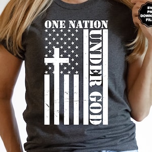 One Nation Under God Distressed American Flag Cross SVG, Patriotic, Christian TShirt, Faith Family, PNG, Sublimation, Cricut, Mug, Decal