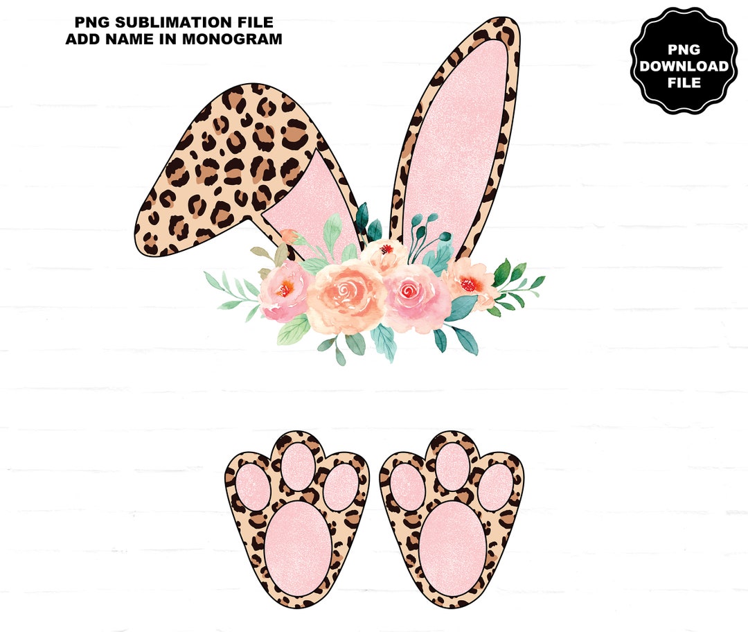 Leopard Print Bunny Ears Feet Add Name Monogram, Easter T-shirt, Easter ...