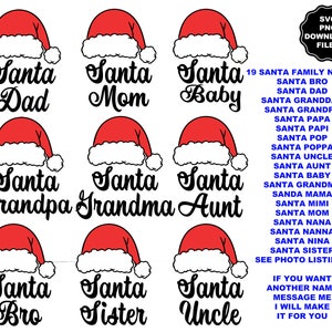 Santa Hat Famille Noms de Noël T-shirts de famille de Noël, Papa Bro Grand-père Maman Maman Grand-mère Bébé Bro Soeur Oncle Tante Nina Pop Cricut svg