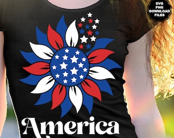 Red White Blue Sunflower, America, Stars, Patriotic, America T-Shirt, Transfer, Sunflower, Sublimation, Cricut
