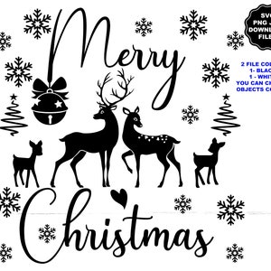 Buon Natale famiglia di renne SVG, cucciolo di cervo, clipart di Natale, maglietta di Natale dei cervi, pigiama, sublimazione, sagoma Cricut, decalcomanie