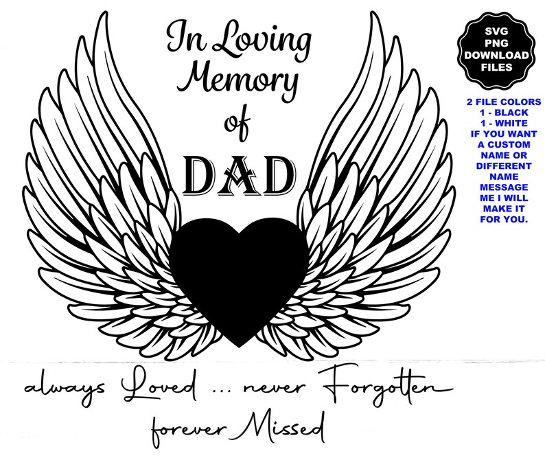 In Loving Memory Angel Wings SVG Dad Angel Wings Heart Add - Etsy