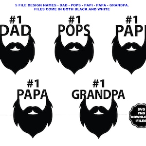 Papa Bart SVG, #1 Papa, Papi, Papa, Pops, Opa Bärte, Papa Bart T-shirt, Schnurrbart, Papa T-Shirt, Cricut Sublimation Silhouette Papa Clipart